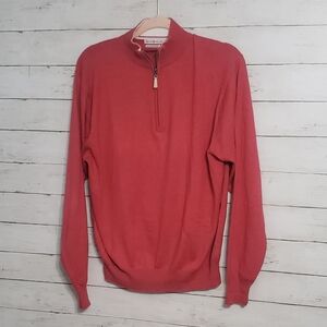 Peter Millar Brick Red 1/4 Zip Sweater Cotton Cashmere Blend Medium Golf Preppy